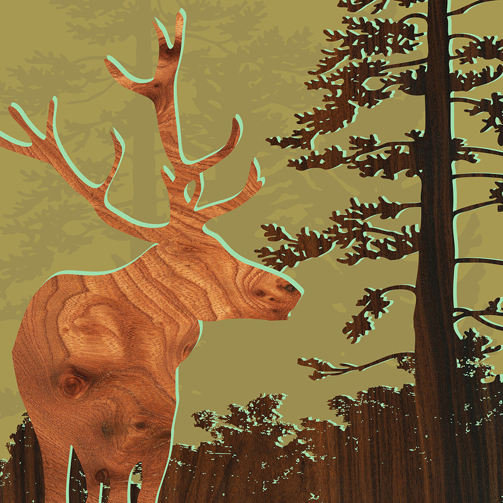 green stag deer nothwest forest animals print