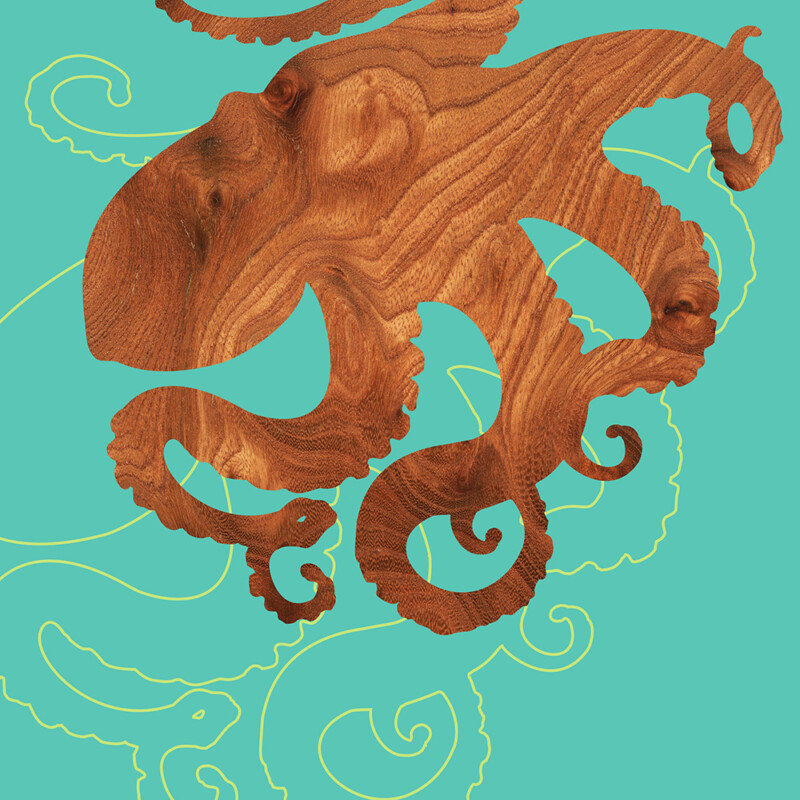 blue aquamarine octopus marine animals Print