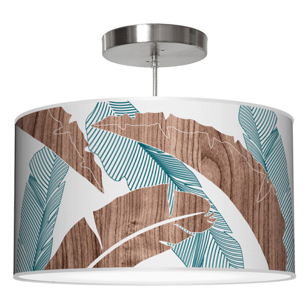banana printed shade drum pendant lamp blue