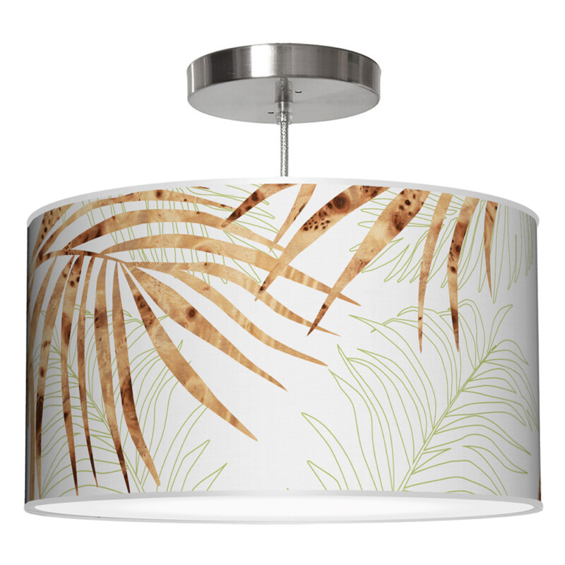 palm printed shade drum pendant lamp green