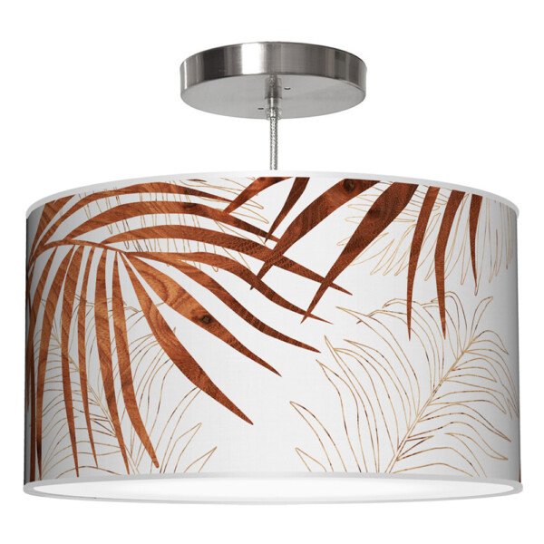 palm printed shade drum pendant lamp wood