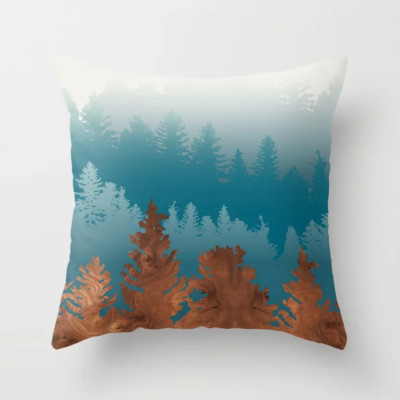 treescape in wood throw pillow