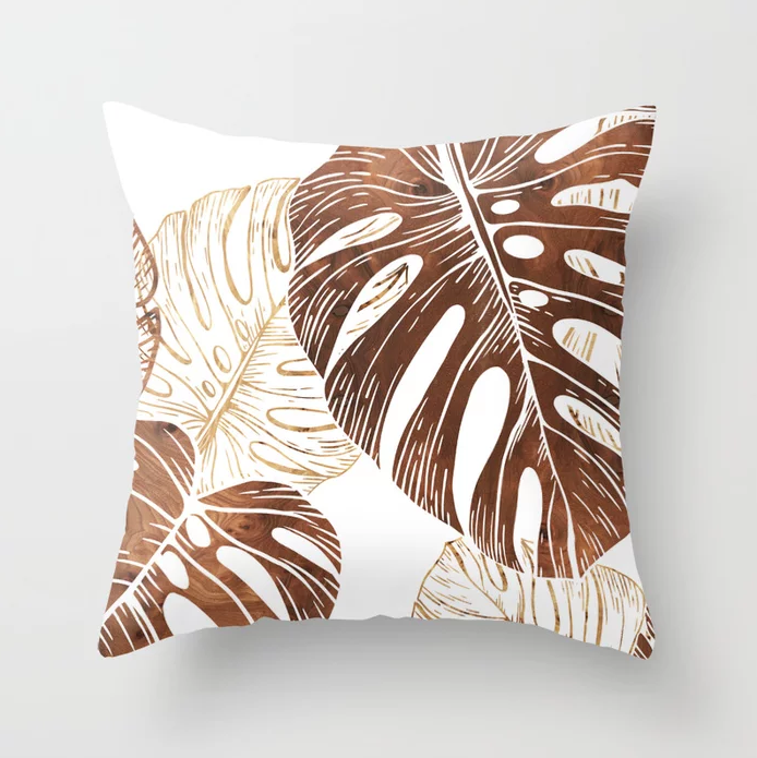 monstera in wood throw pillow