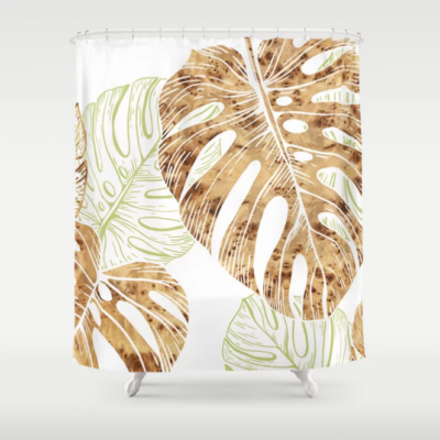 monstera pattern modern shower curtain