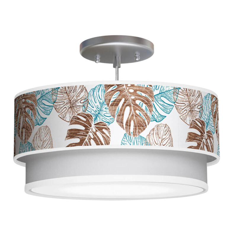 monstera printed shade double tier pendant lamp