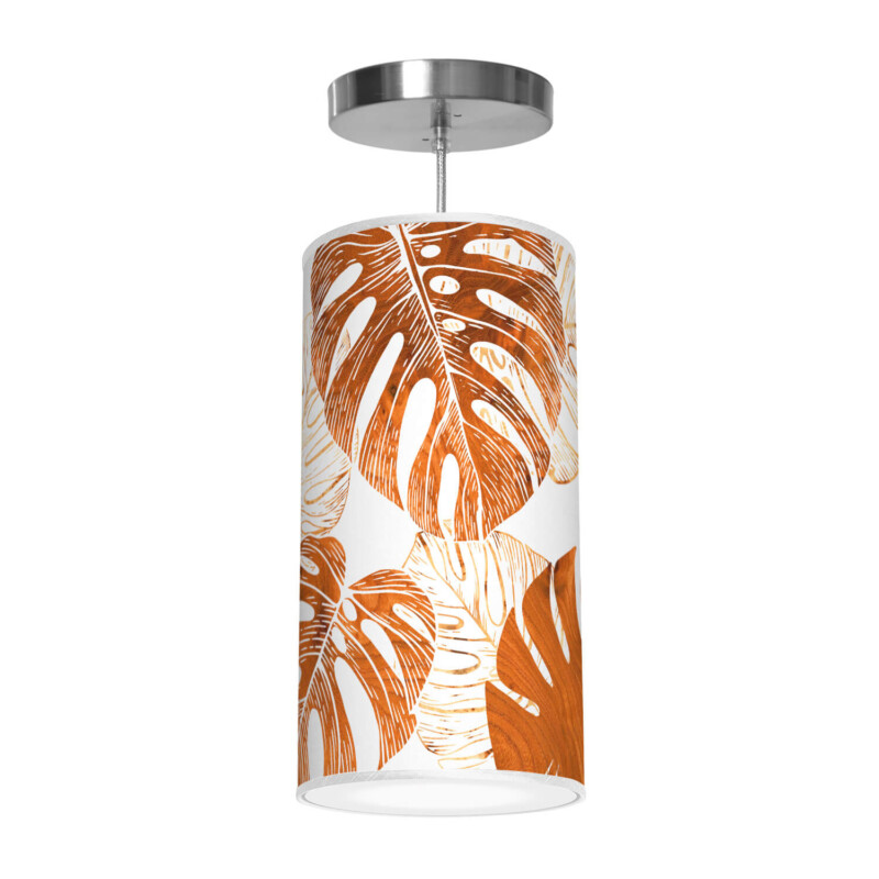 monstera printed shade column pendant lamp