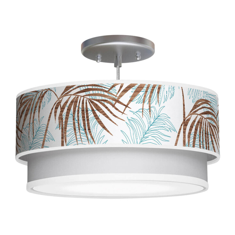 palm printed shade double tier pendant lamp