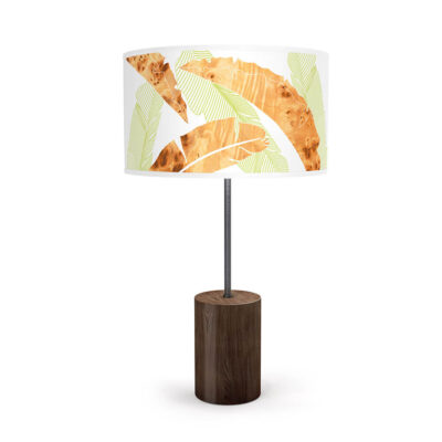 banana printed shade drum table lamp green