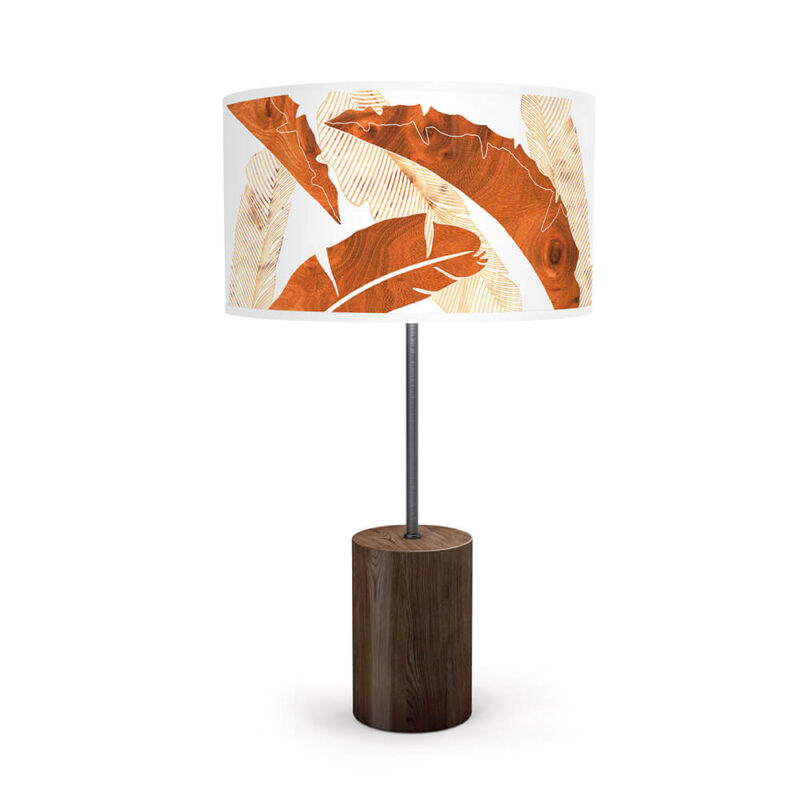 banana printed shade drum table lamp wood