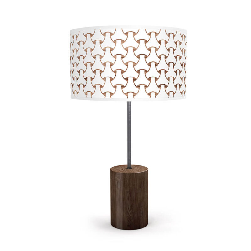 Basket Weave Printed Shade Drum Table Lamp