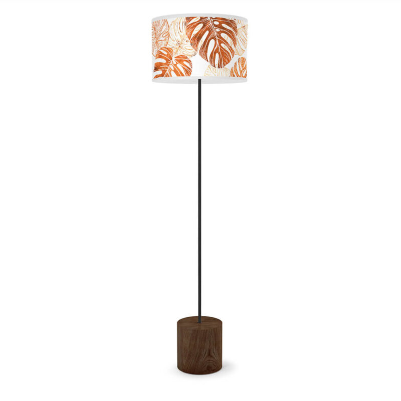 monstera printed shade drum floor lamp wood