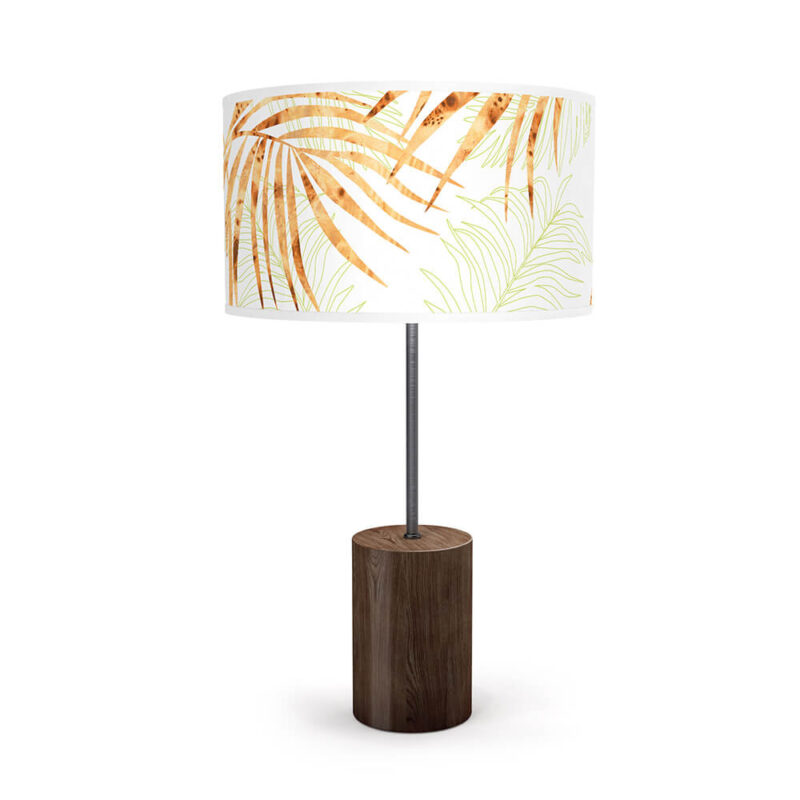 palm printed shade drum table lamp green