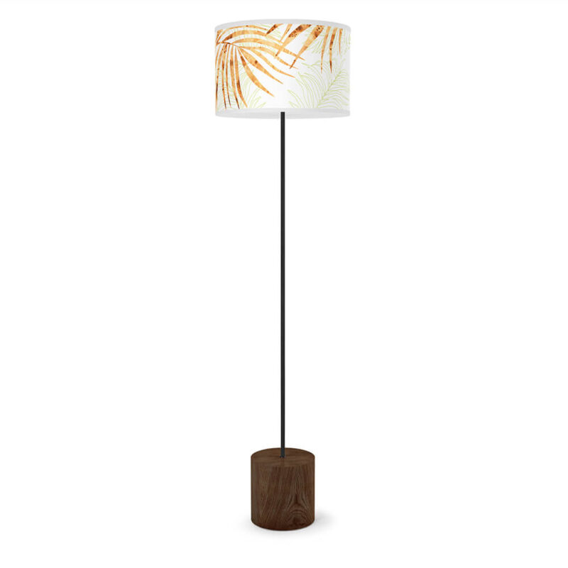 palm printed shade drum floor lamp green