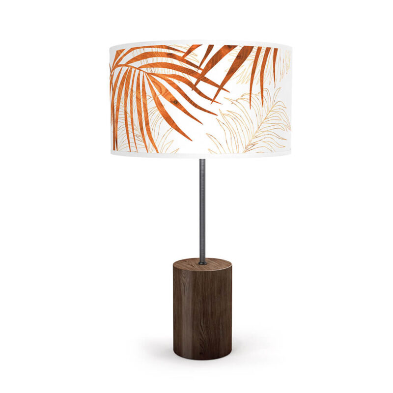 palm printed shade drum table lamp wood