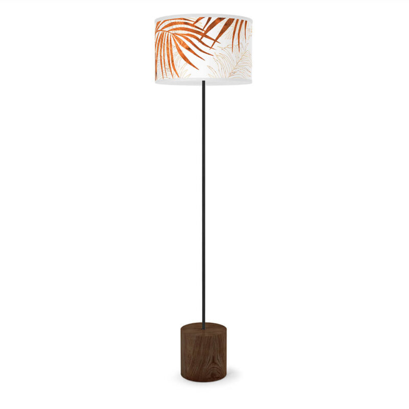 palm printed shade drum floor lamp wood