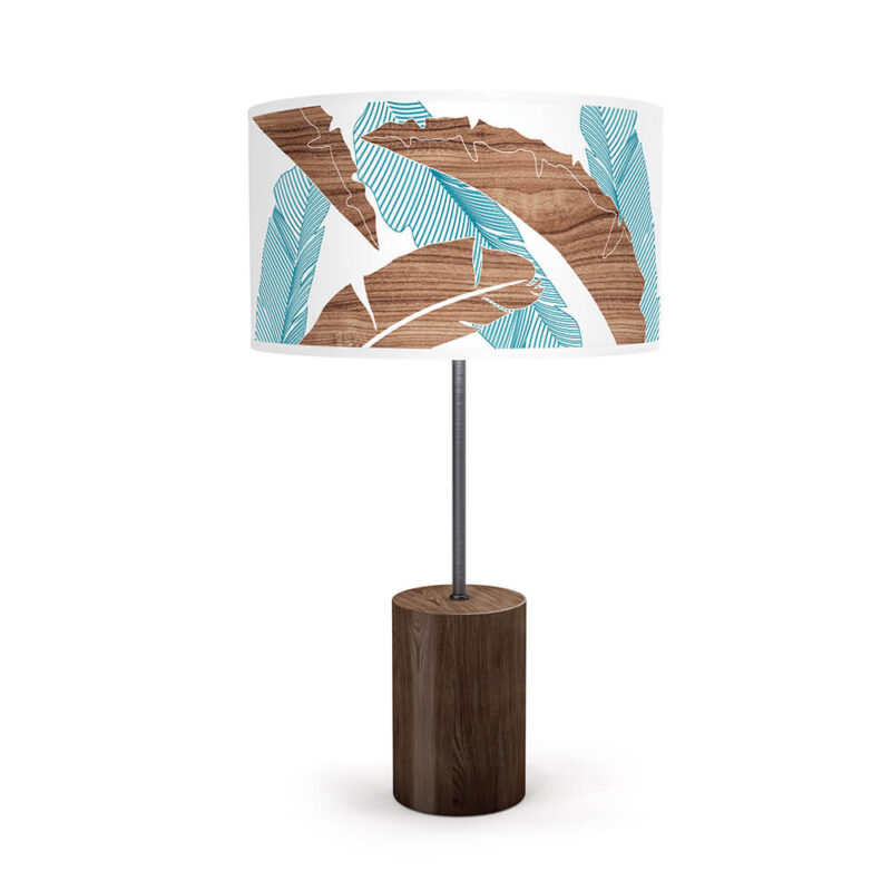 banana printed shade drum table lamp blue