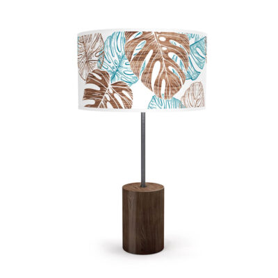 monstera printed shade drum table lamp blue