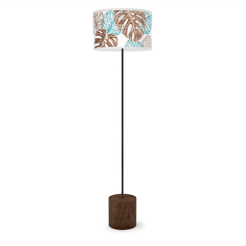 monstera printed shade drum floor lamp blue