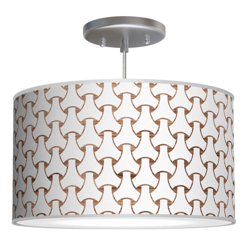 Basket weave printed shade pendant drum lamp