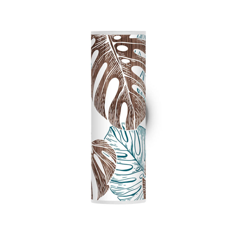 monstera pattern printed shade column wall sconce blue