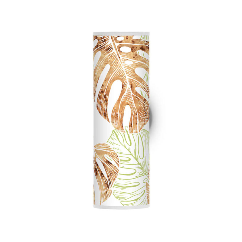 monstera pattern printed shade column wall sconce green